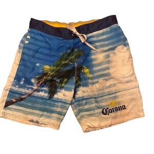 Corona Extra Palm Tree Beach Swim Trunks Men's L Summer Vacation *See Pics Disc.